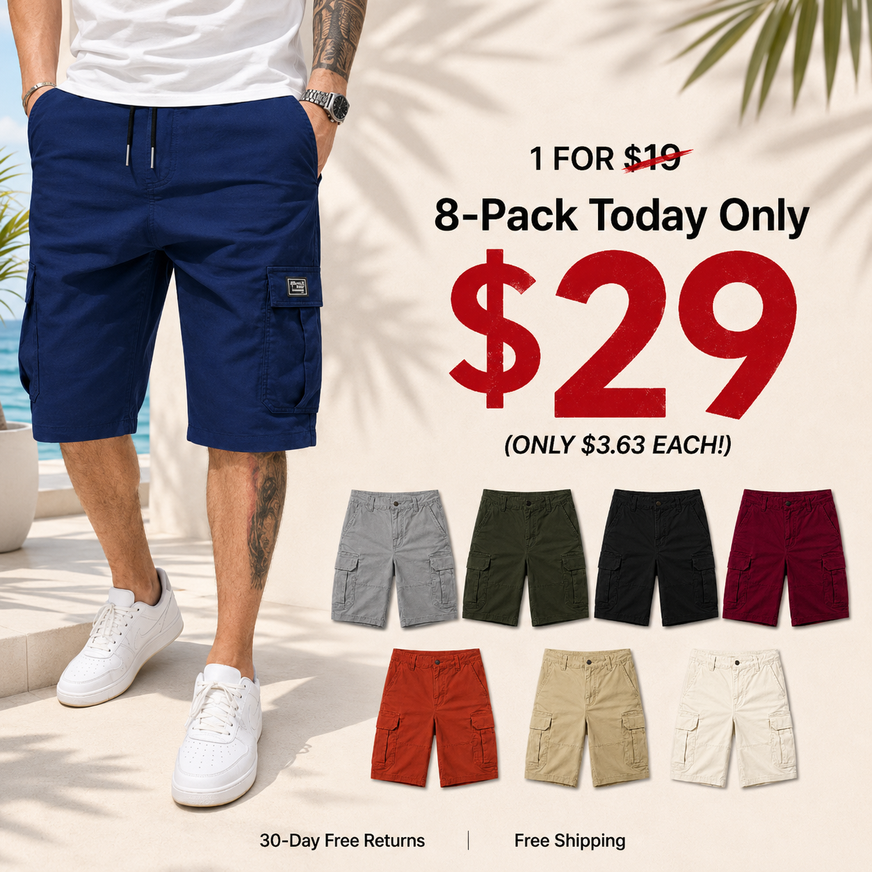 Men's Shorts Set - Slanted Pockets - Versatile Casual Wear