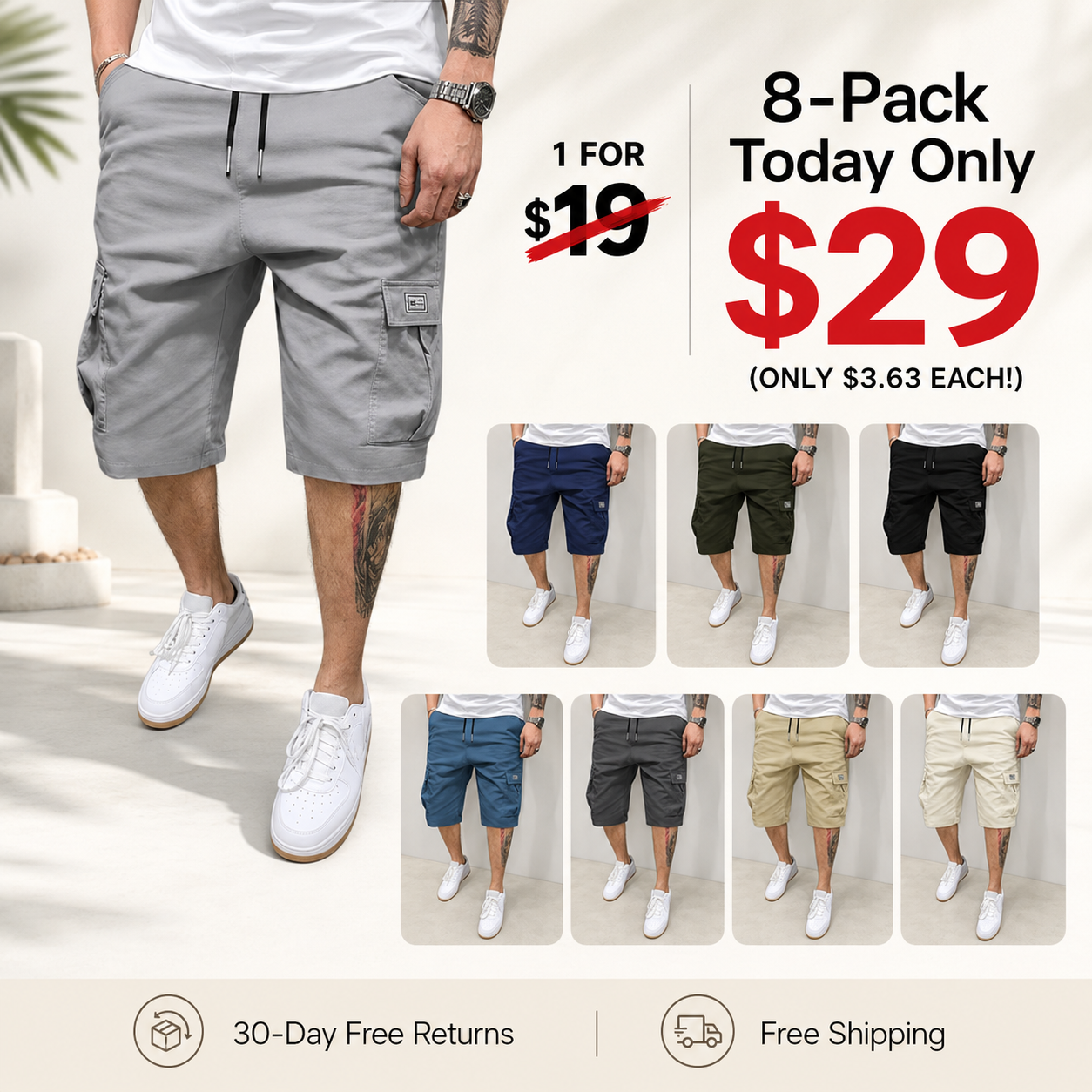 Men's Shorts Set - Slanted Pockets - Versatile Casual Wear