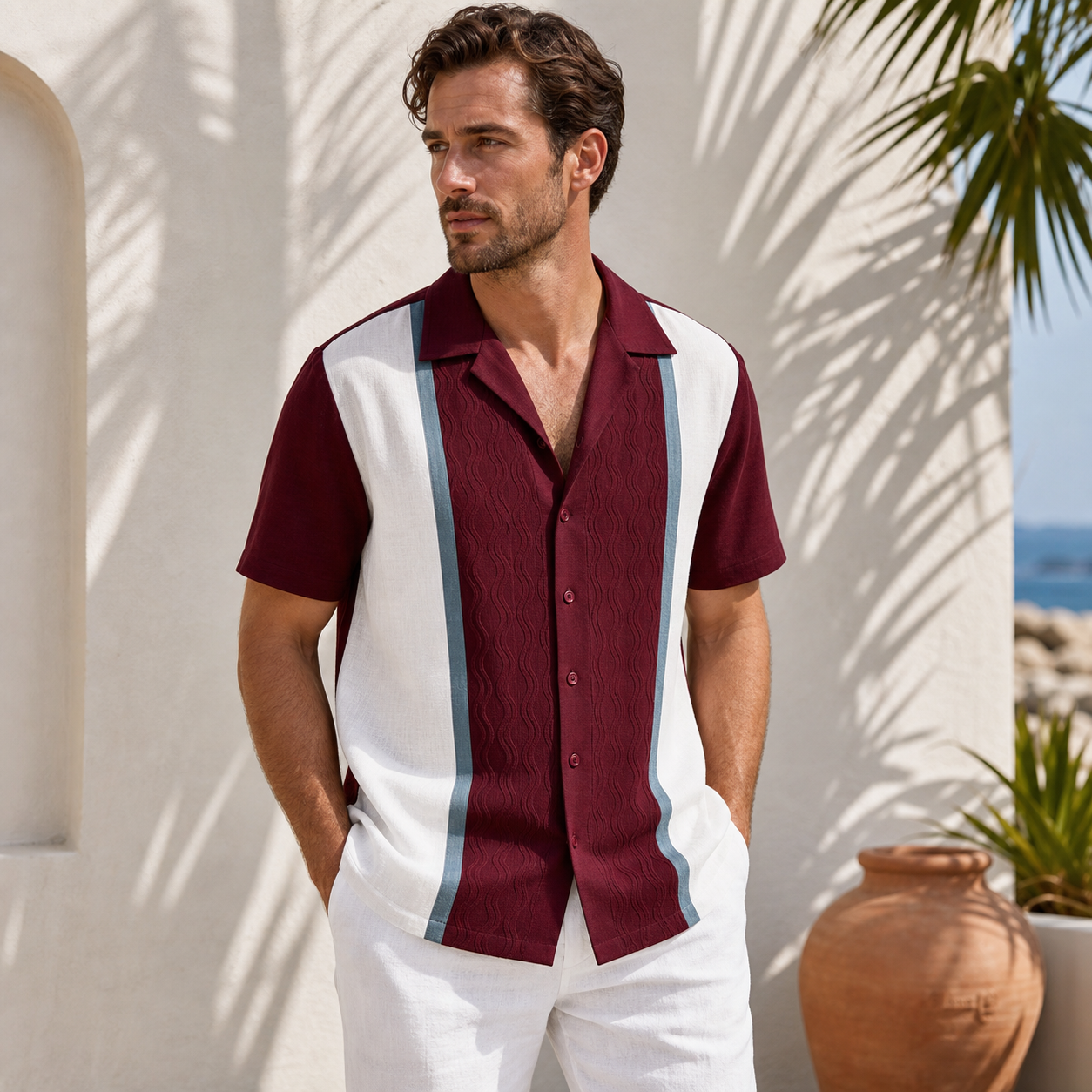 Men's short sleeve resort panel shirt