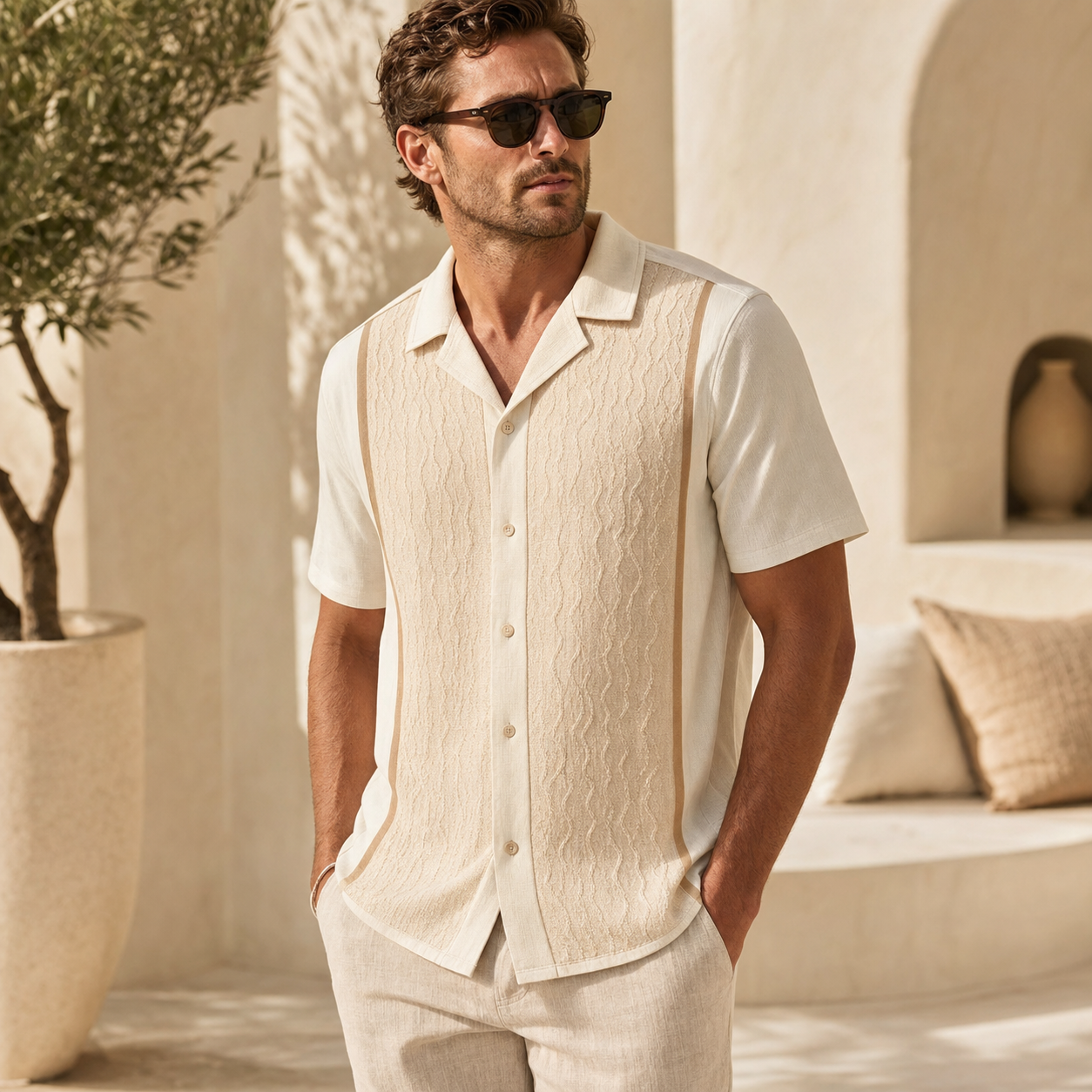 Men's short sleeve resort panel shirt
