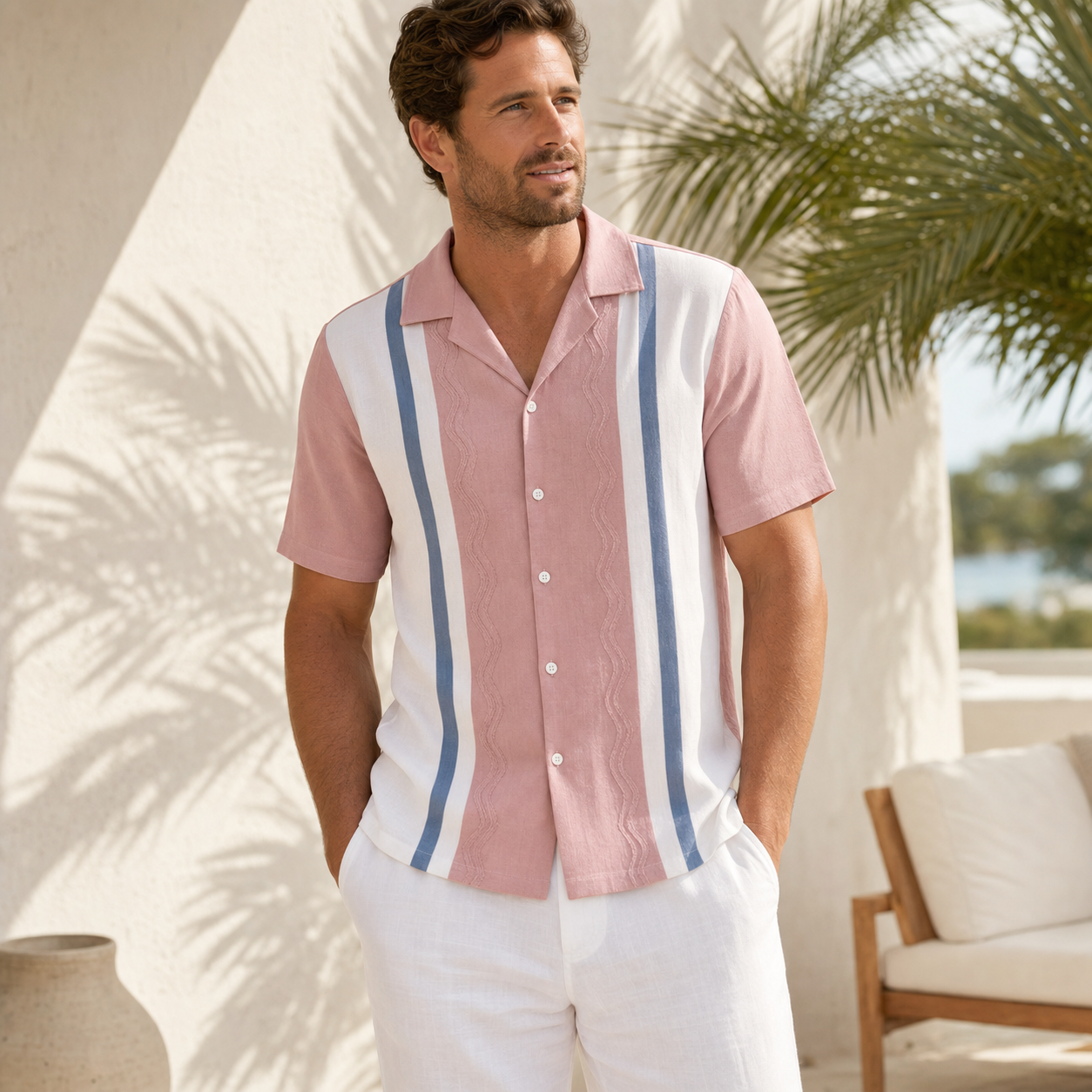 Men's short sleeve resort panel shirt
