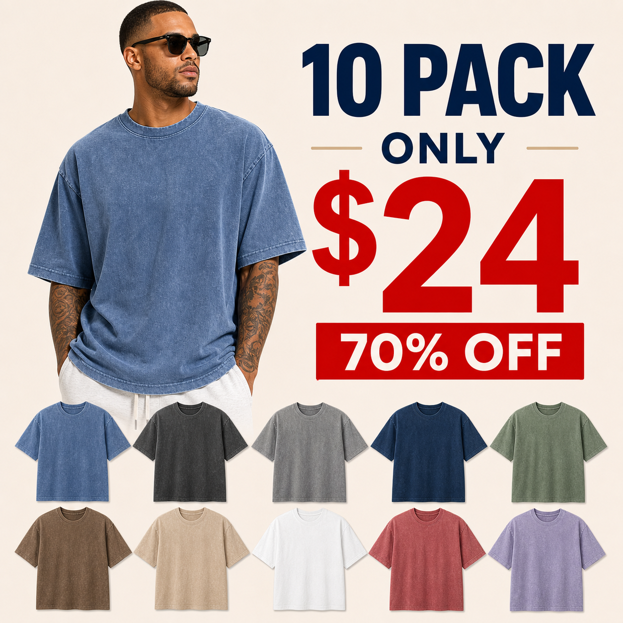 ⏰Store Closing Clearance⚡10 Pack for $24⚡Men's Oversized Washed Crewneck Tee