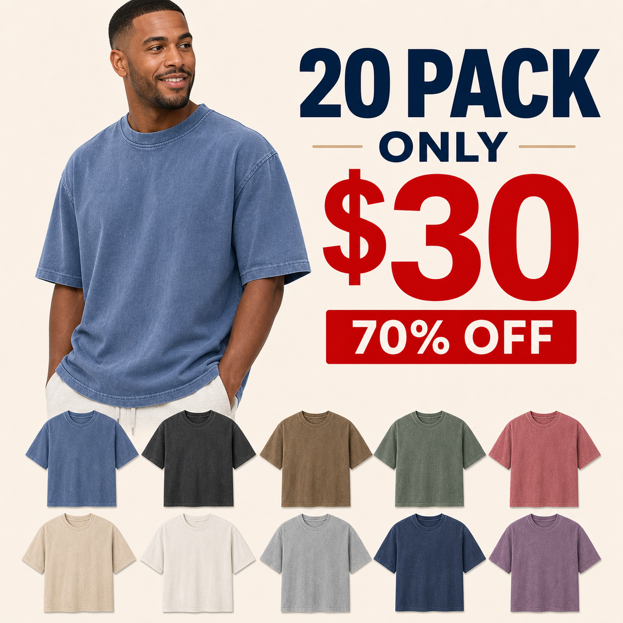 ⏰Store Closing Clearance⚡10 Pack for $24⚡Men's Oversized Washed Crewneck Tee