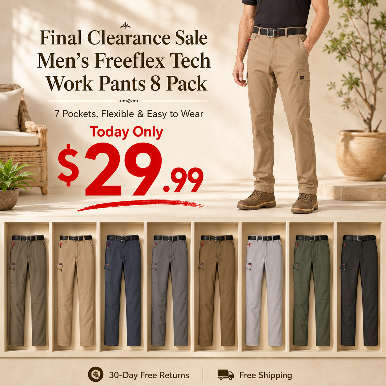 Men's 8-PACK FREEFLEX Tech Work Pants with 7 Pockets