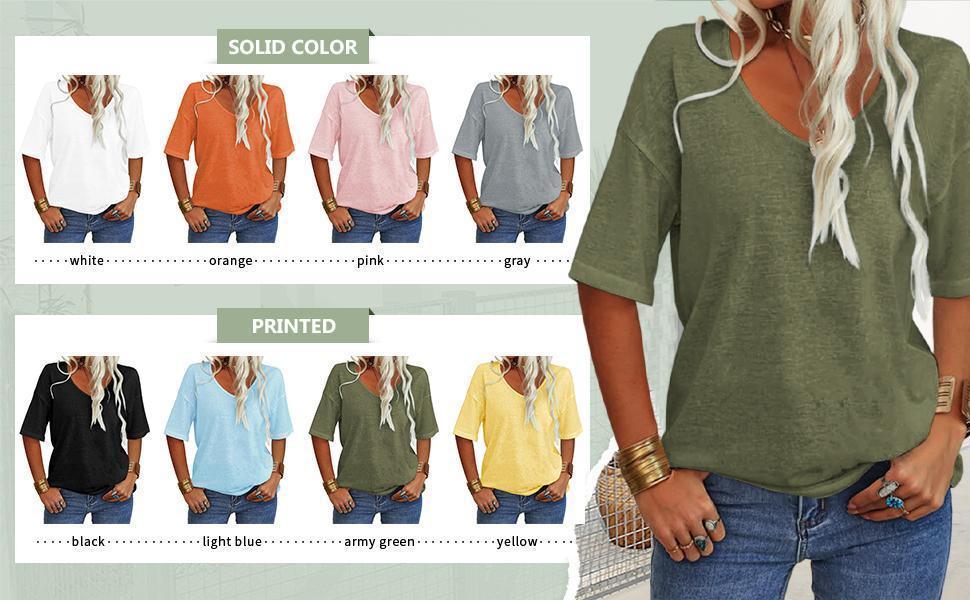 PiePieBuy Women's Women Soft V Neck Tshirt Half Sleeve Lightweight Solid Color Loose Fit Minimalist Top Casual Comfortable Simple Womenswear shirts, Women's Clothes, Clothes For Women,summerwins,summeroutfits,vacationoutfits,beachoutfits