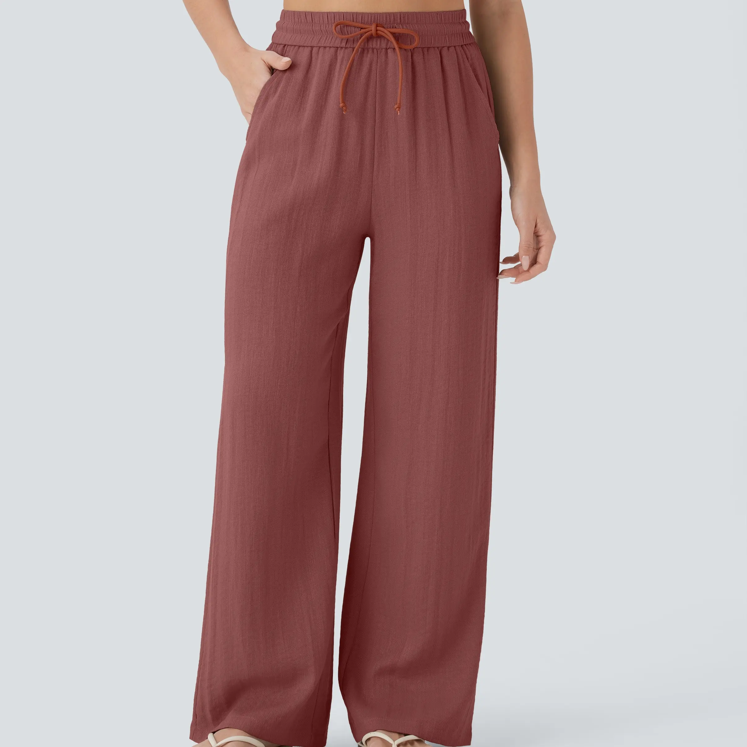 Women's High-Waist Drawstring Wide-Leg Pants with Pockets image 26