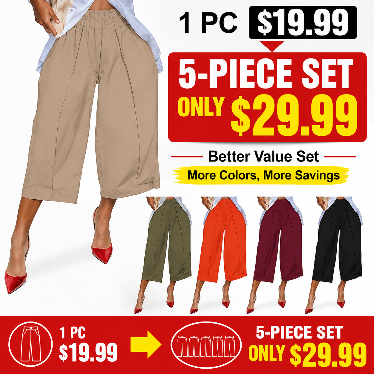Women's 100% Cotton Loose Capri Pants with Pockets