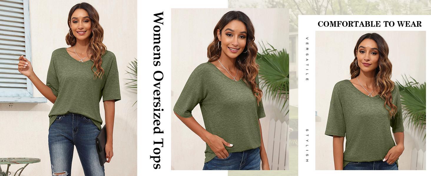 PiePieBuy Women's Women Soft V Neck Tshirt Half Sleeve Lightweight Solid Color Loose Fit Minimalist Top Casual Comfortable Simple Womenswear shirts, Women's Clothes, Clothes For Women,summerwins,summeroutfits,vacationoutfits,beachoutfits