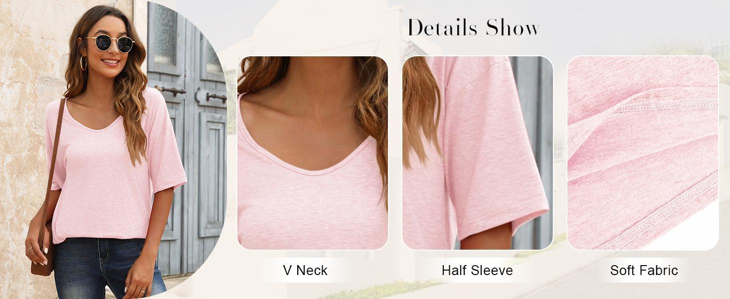 PiePieBuy Women's Women Soft V Neck Tshirt Half Sleeve Lightweight Solid Color Loose Fit Minimalist Top Casual Comfortable Simple Womenswear shirts, Women's Clothes, Clothes For Women,summerwins,summeroutfits,vacationoutfits,beachoutfits