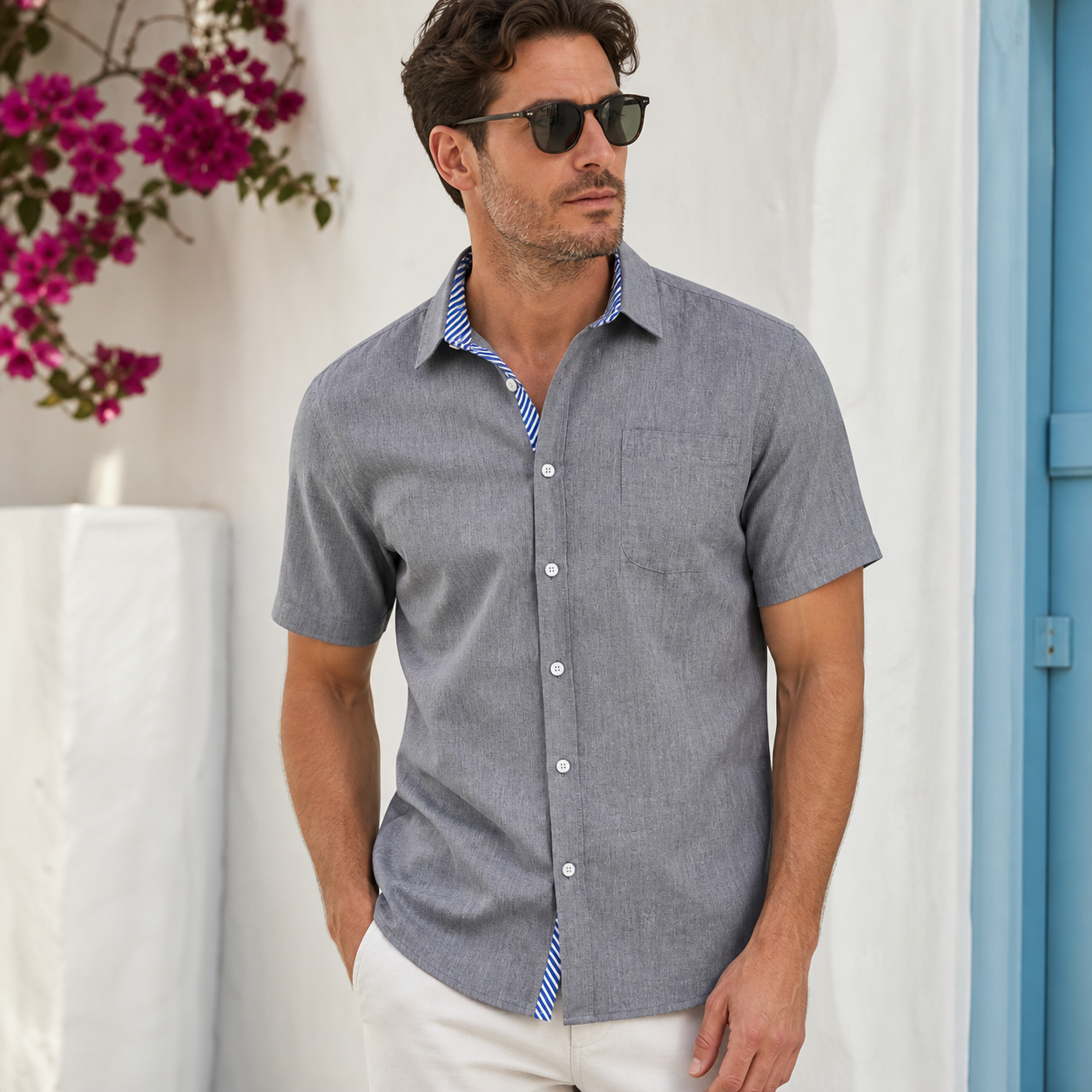 ⏰Store Closing ⚡10 Pack for $24⚡Men's Contrast Trim Short Sleeve Shirt