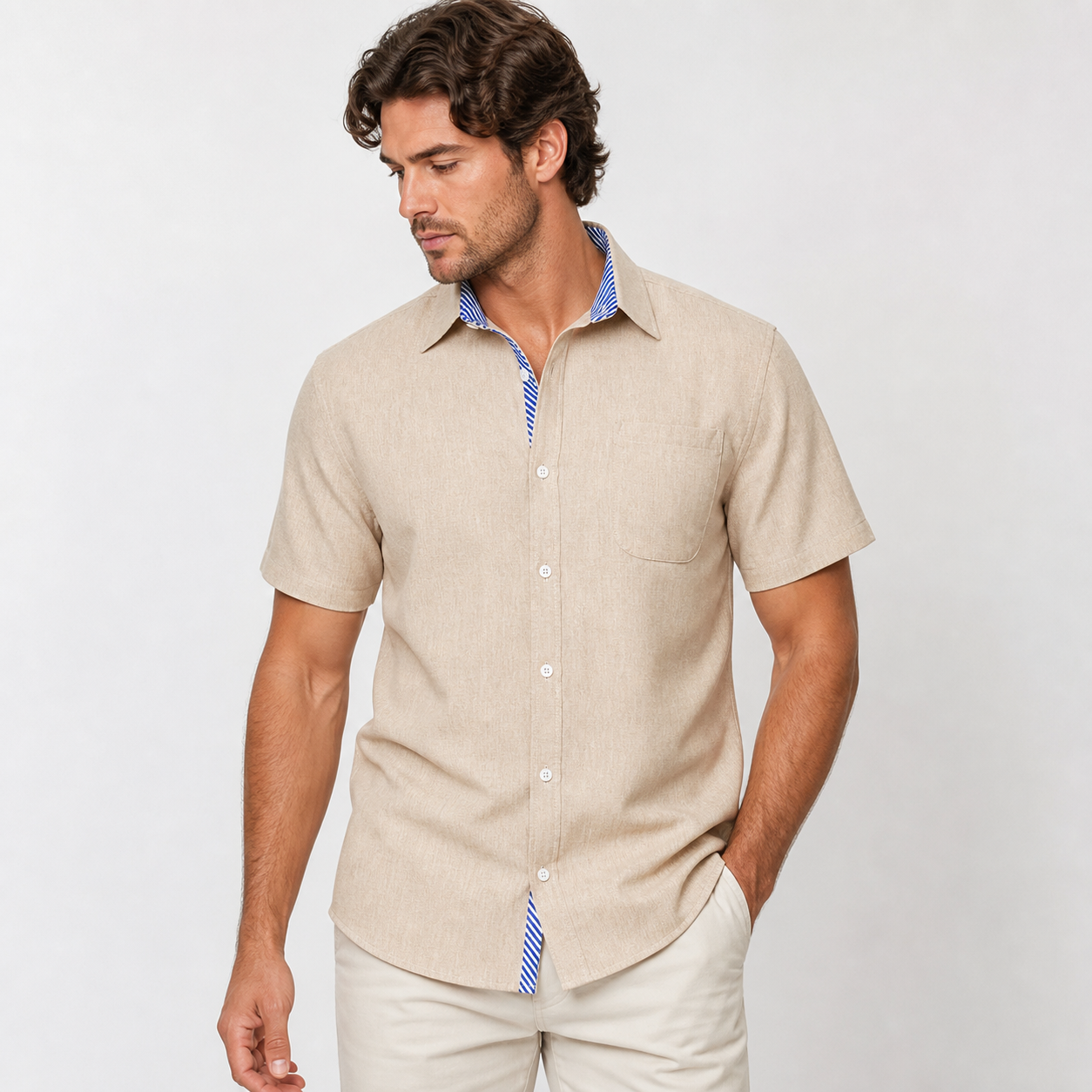 ⏰Store Closing ⚡10 Pack for $24⚡Men's Contrast Trim Short Sleeve Shirt