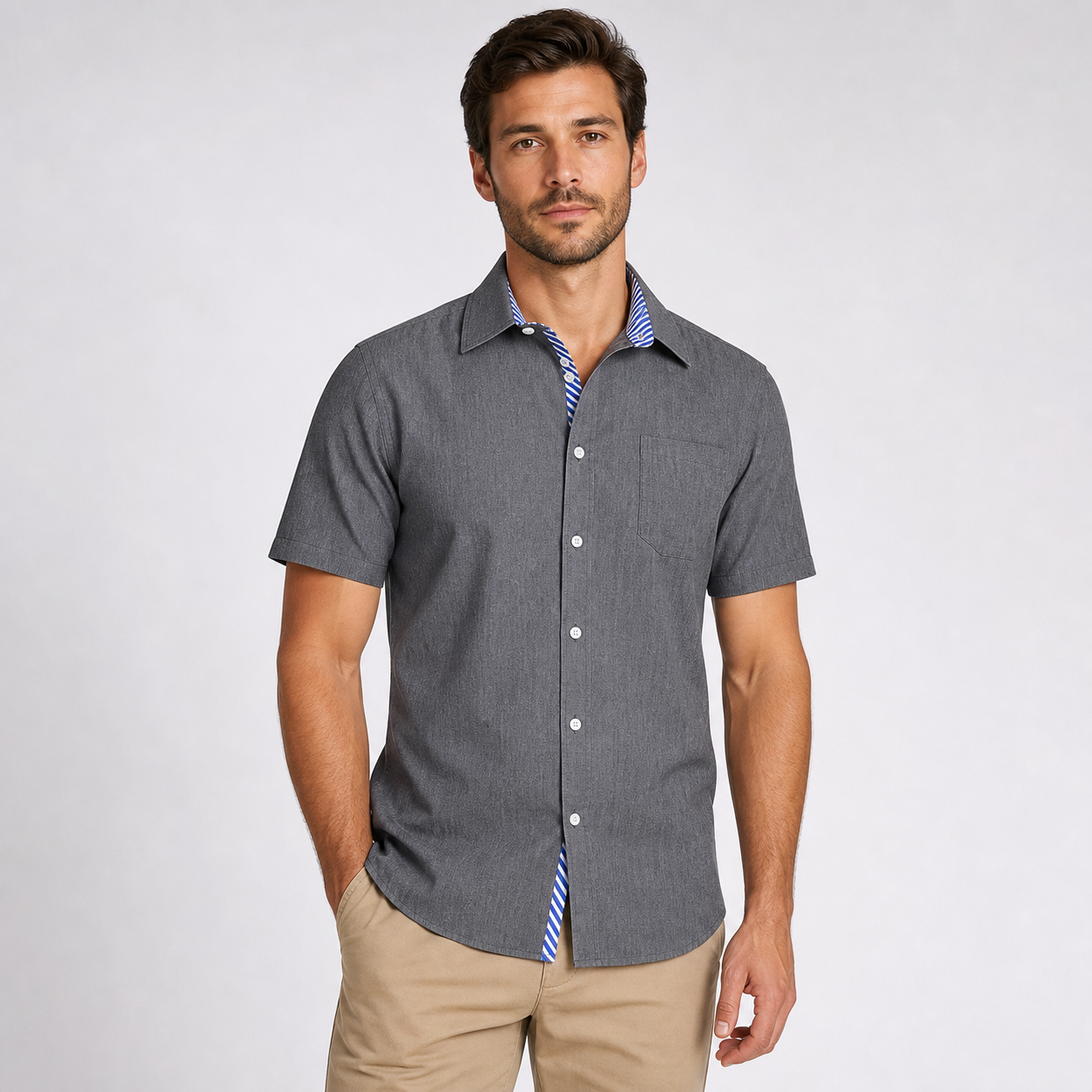 ⏰Store Closing ⚡10 Pack for $24⚡Men's Contrast Trim Short Sleeve Shirt
