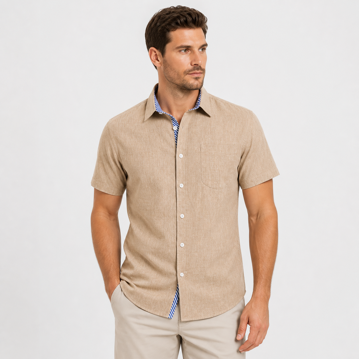⏰Store Closing ⚡10 Pack for $24⚡Men's Contrast Trim Short Sleeve Shirt