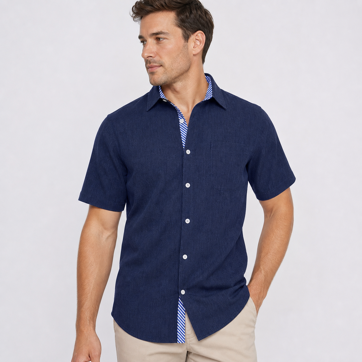 ⏰Store Closing ⚡10 Pack for $24⚡Men's Contrast Trim Short Sleeve Shirt