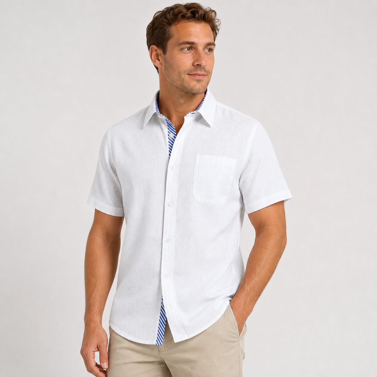 ⏰Store Closing ⚡10 Pack for $24⚡Men's Contrast Trim Short Sleeve Shirt