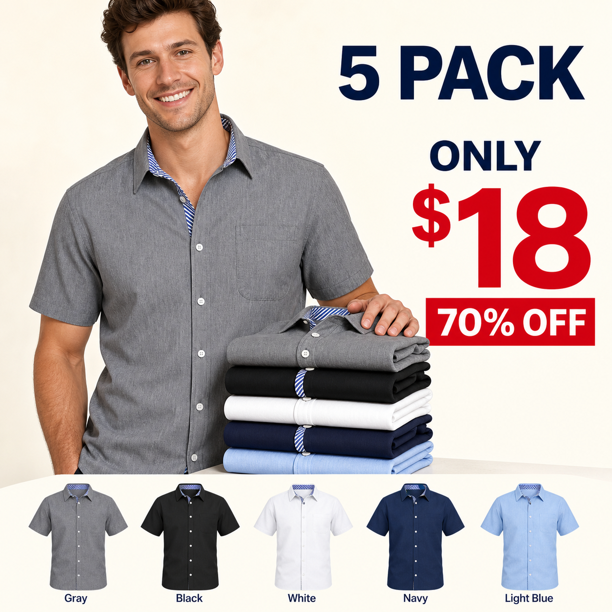 ⏰Store Closing ⚡10 Pack for $24⚡Men's Contrast Trim Short Sleeve Shirt