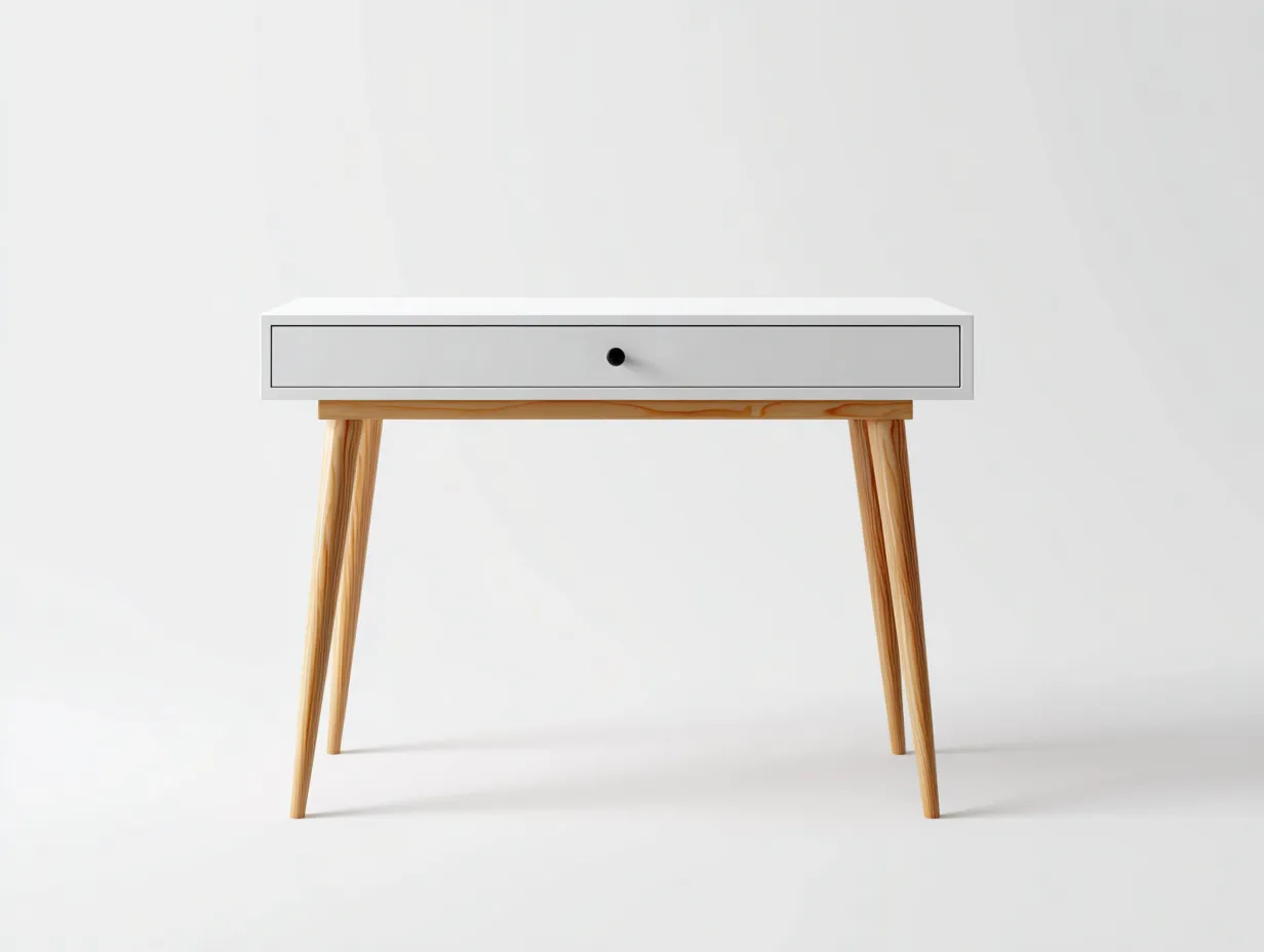 Escritorio nórdico 100x50x78 cm - blanco y madera natural - con cajón central-Tavexrahome