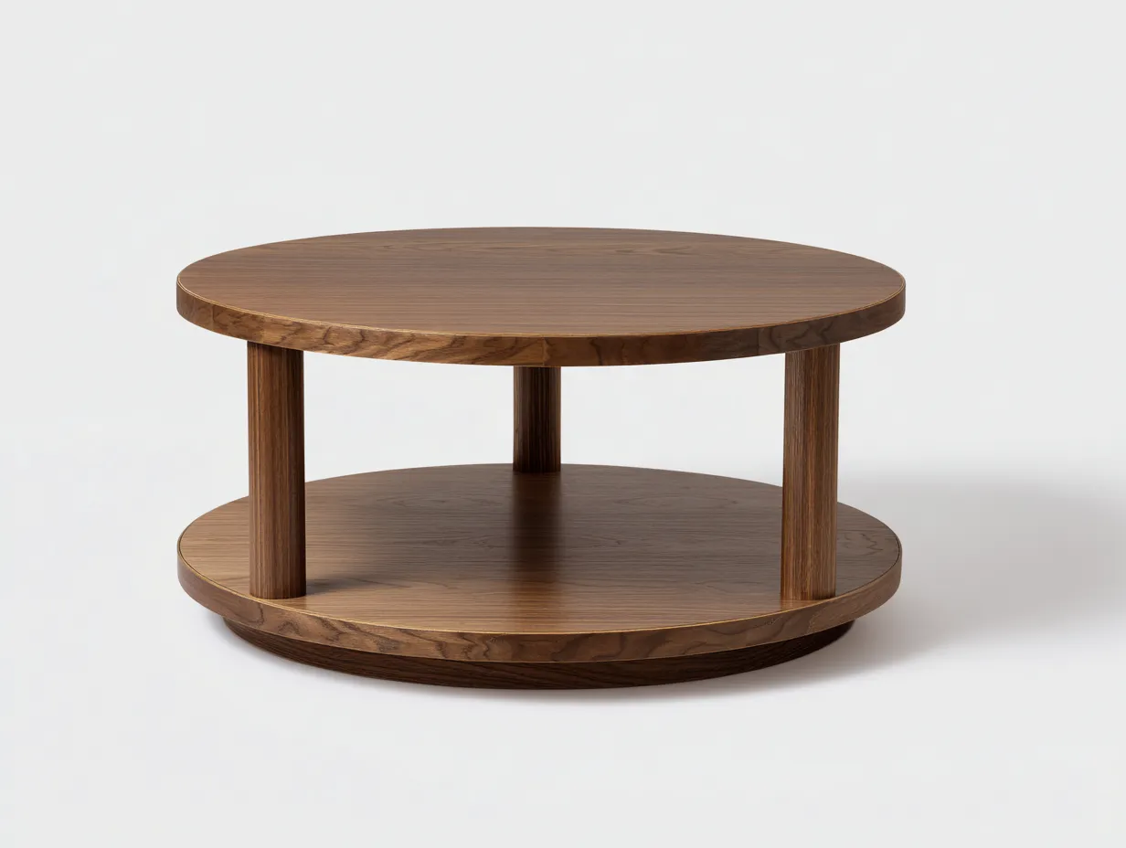 Mesa de centro circular de madera 96x96x44 cm - nogal oscuro - doble superficie para salón-Tavexrahome
