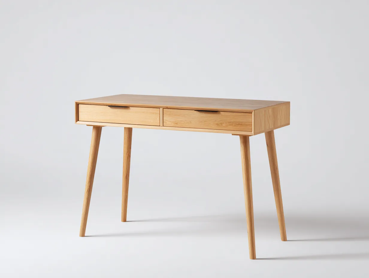 Escritorio 120x54x77 cm - madera natural - con dos cajones y tiradores negros-Tavexrahome
