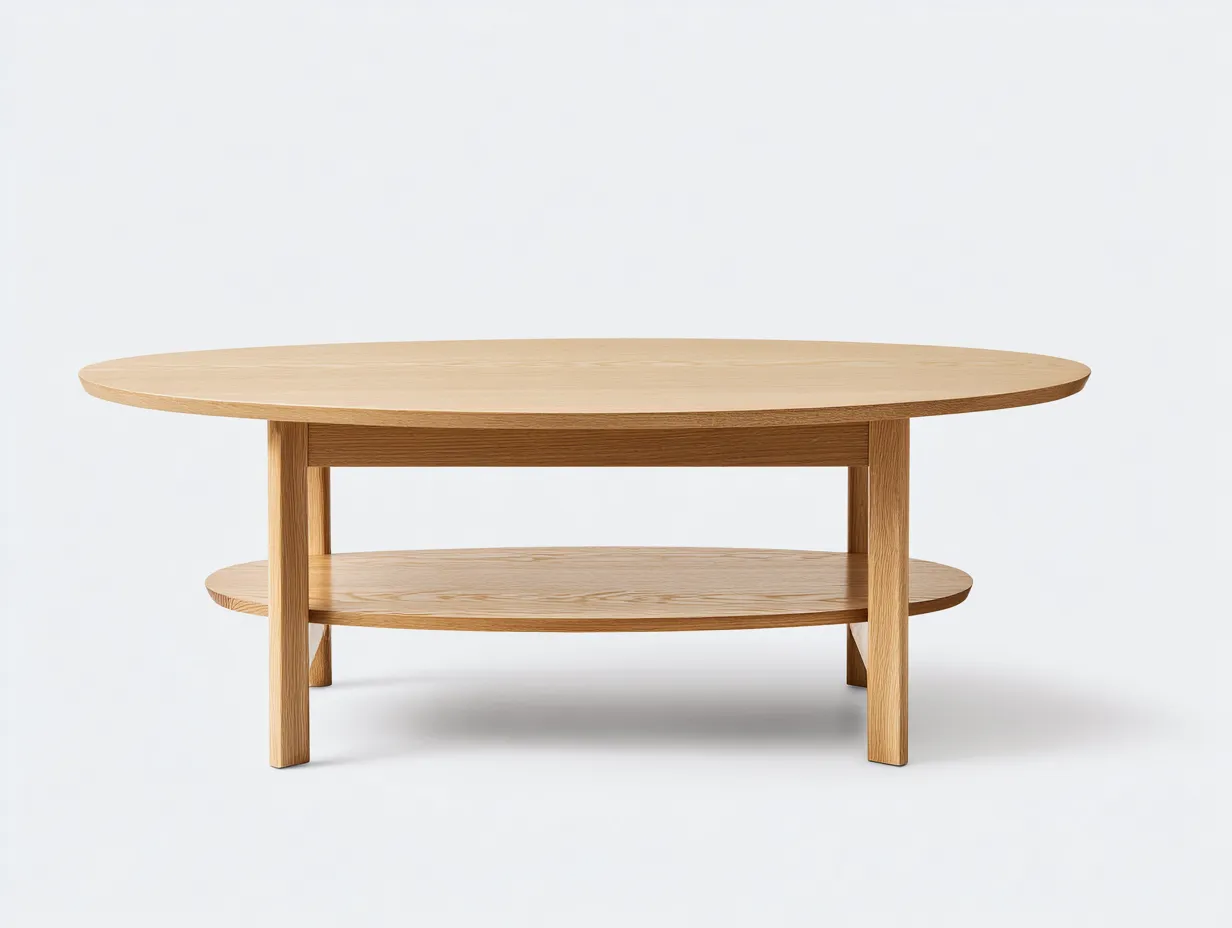 Mesa de centro ovalada de madera 116x62x43 cm - madera clara - repisa abierta para salón-Tavexrahome