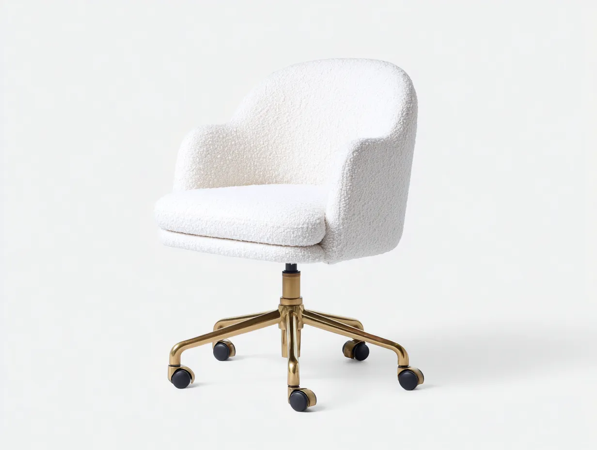 Silla de oficina de tejido bouclé 62x60x88 cm - blanco roto y dorado - asiento envolvente-Tavexrahome
