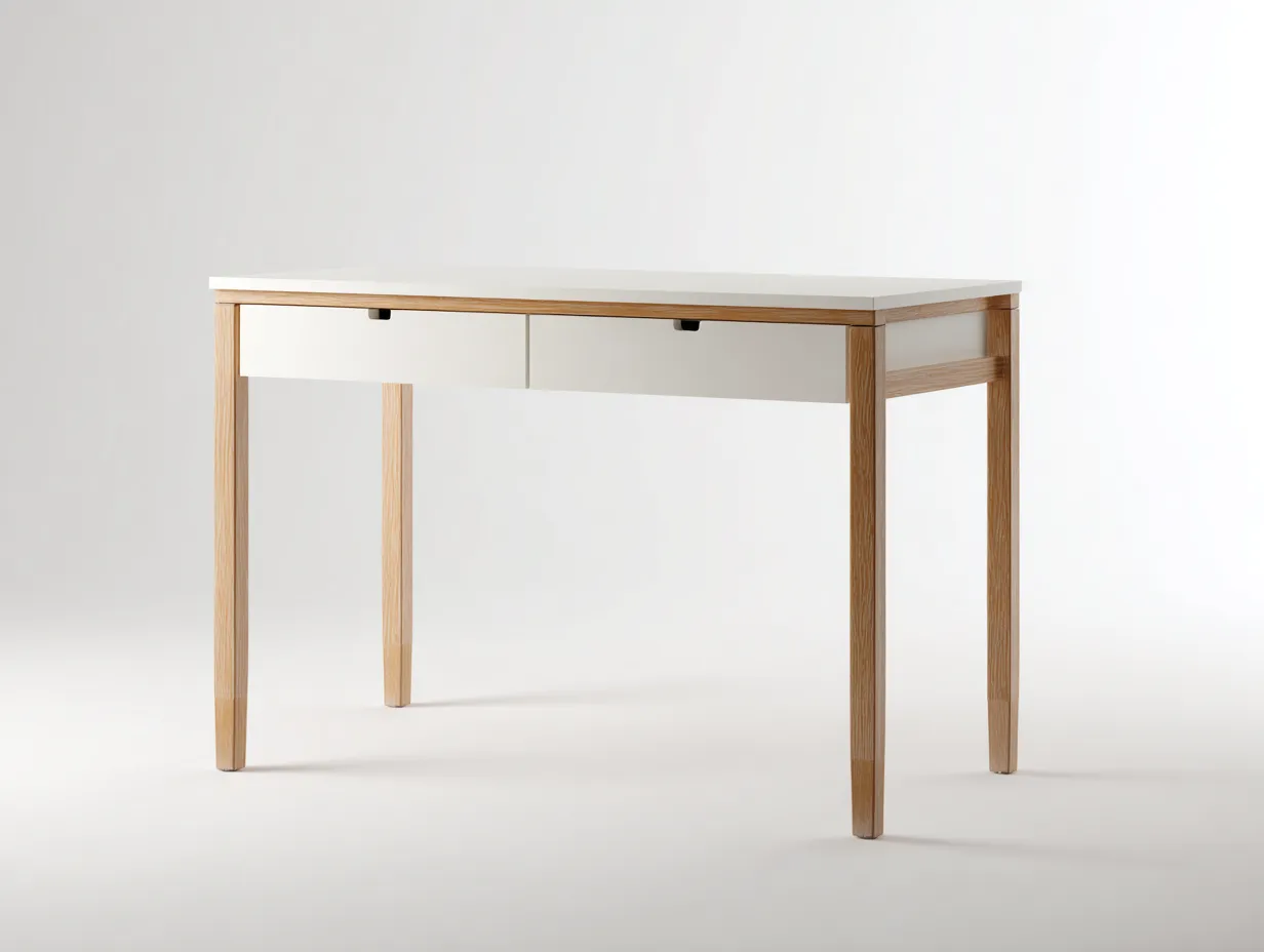Escritorio 115x55x76 cm - blanco y madera natural - con dos cajones-Tavexrahome