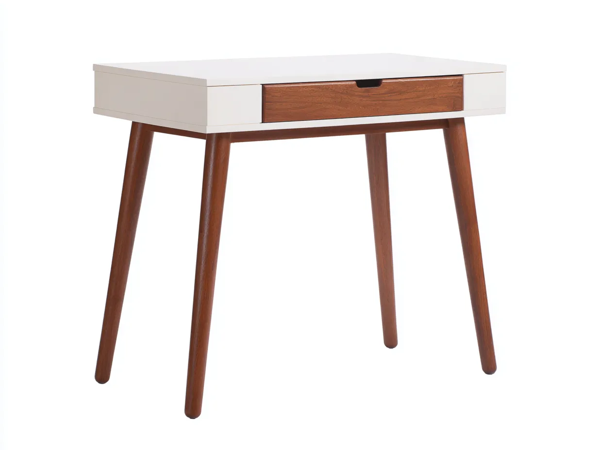 Escritorio compacto 90x45x78 cm - blanco y nogal - con cajón-Tavexrahome