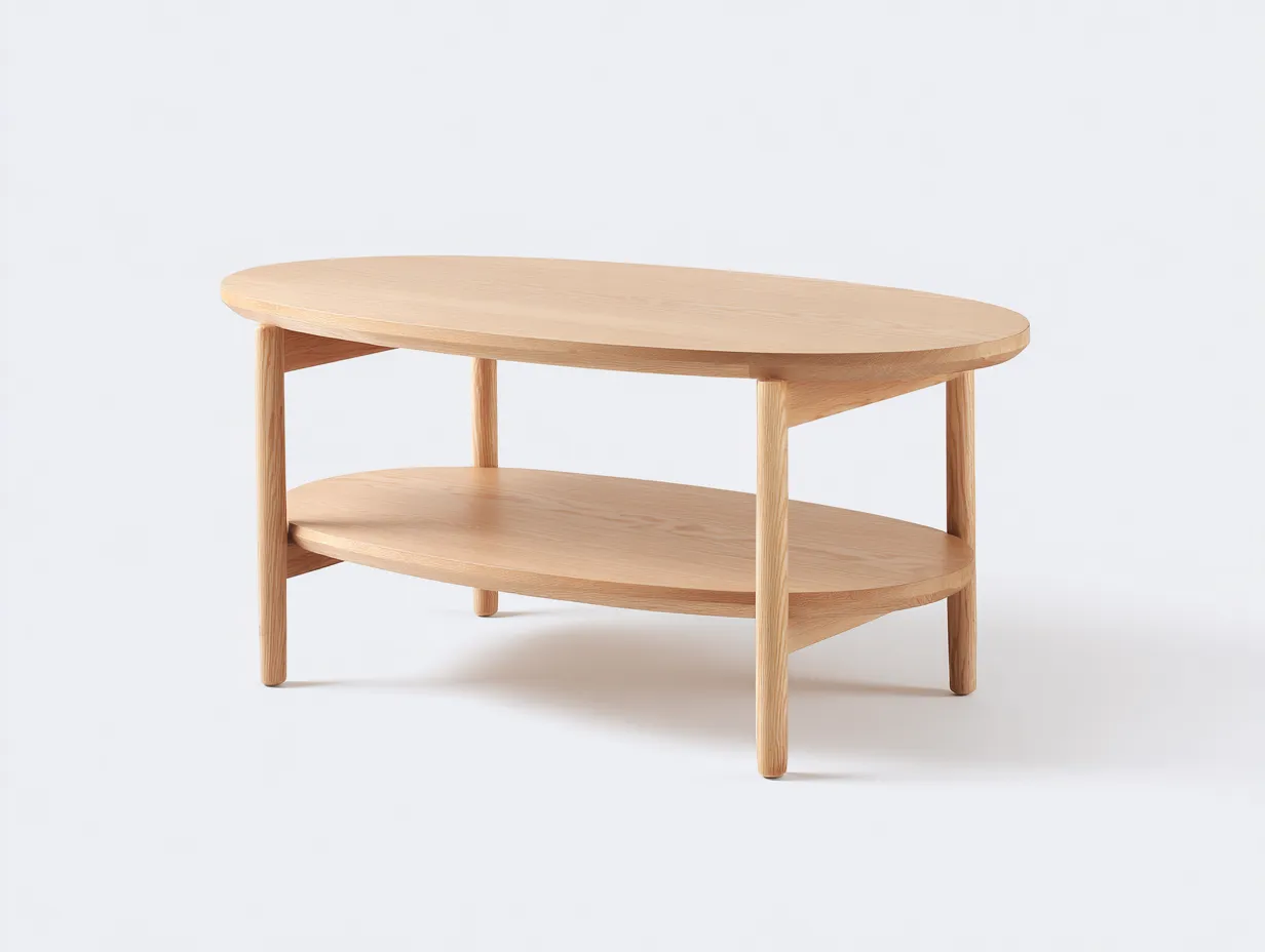 Mesa de centro ovalada de roble 120x66x44 cm - roble natural - diseño bajo con estante para salón-Tavexrahome