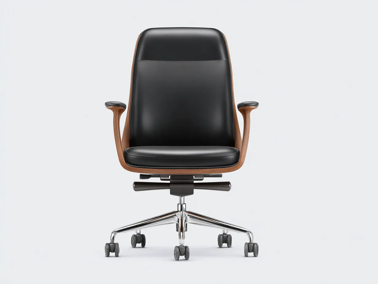 Silla de oficina de piel sintética 68x66x92 cm - negro y madera - brazos curvados-Tavexrahome