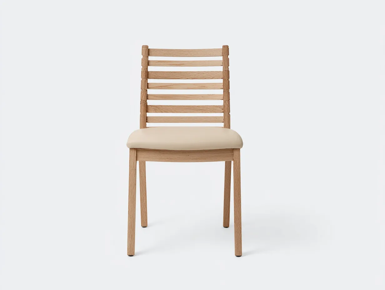 Silla de comedor de madera con asiento acolchado 48 x 51 x 86 cm - roble claro y crema - respaldo de barras para comedor-Tavexrahome