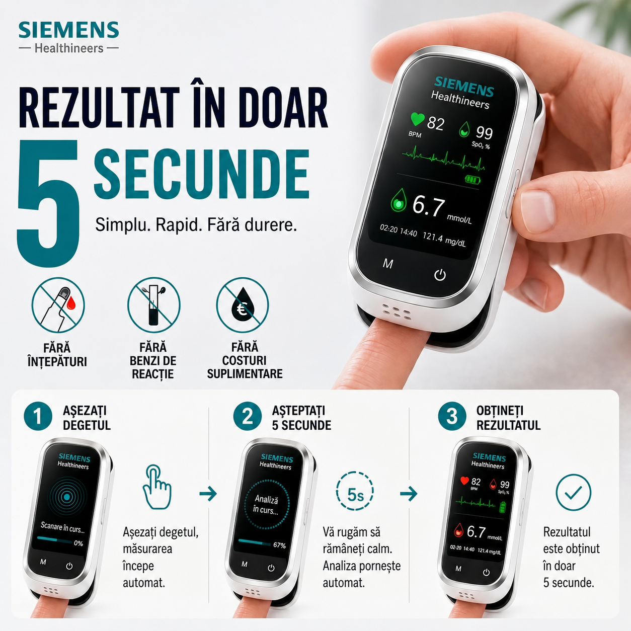 🩸Monitor de glucoză în sânge Siemens™ 11 în 1 fără ac • Nu necesită înțepare • Fără benzi de testare • Rezultate în doar 5 secunde