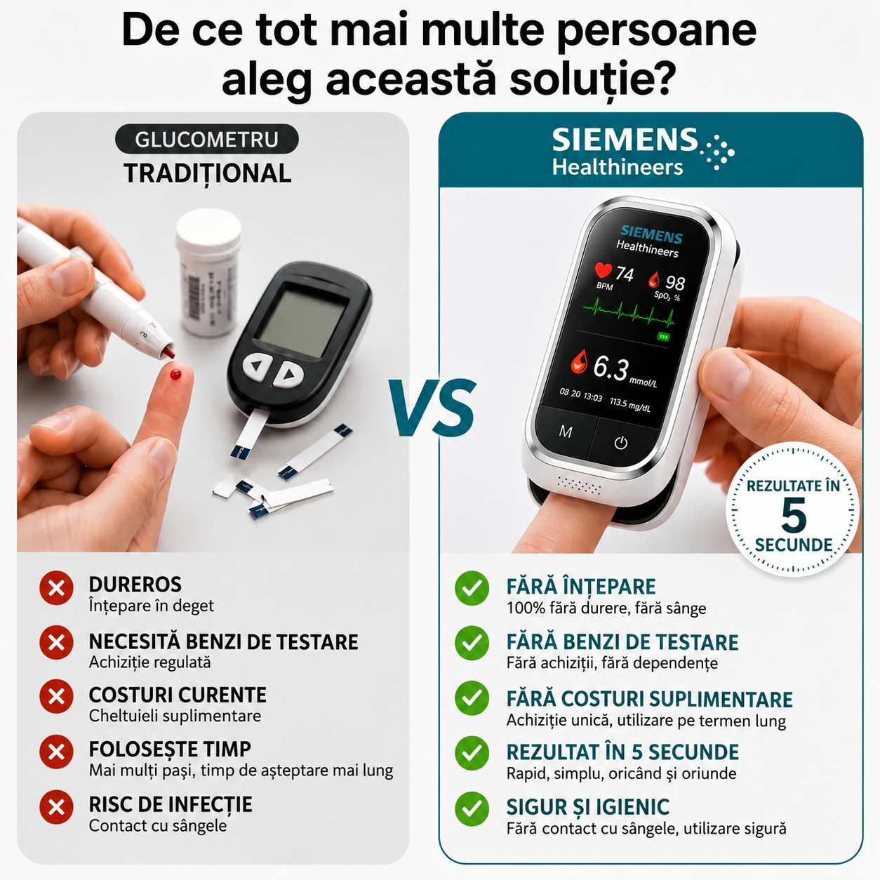 🩸Monitor de glucoză în sânge Siemens™ 11 în 1 fără ac • Nu necesită înțepare • Fără benzi de testare • Rezultate în doar 5 secunde