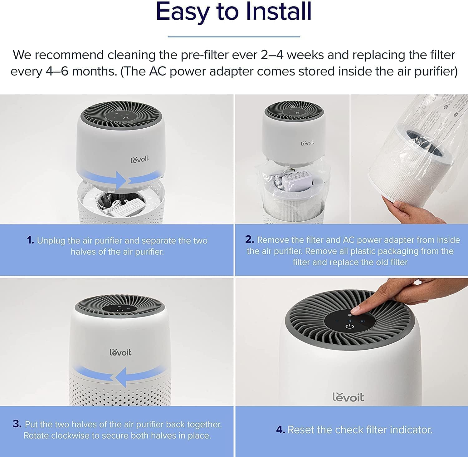 Purificator de aer LEVOIT pentru dormitor, curățător liniștit cu filtru HEPA, burete parfumat și 3 viteze pentru un somn mai bun, odorizant, îndepărtarea alergiilor, îndepărtarea prafului, îndepărtarea mătării animalelor de companie, îndepărtarea mirosuri