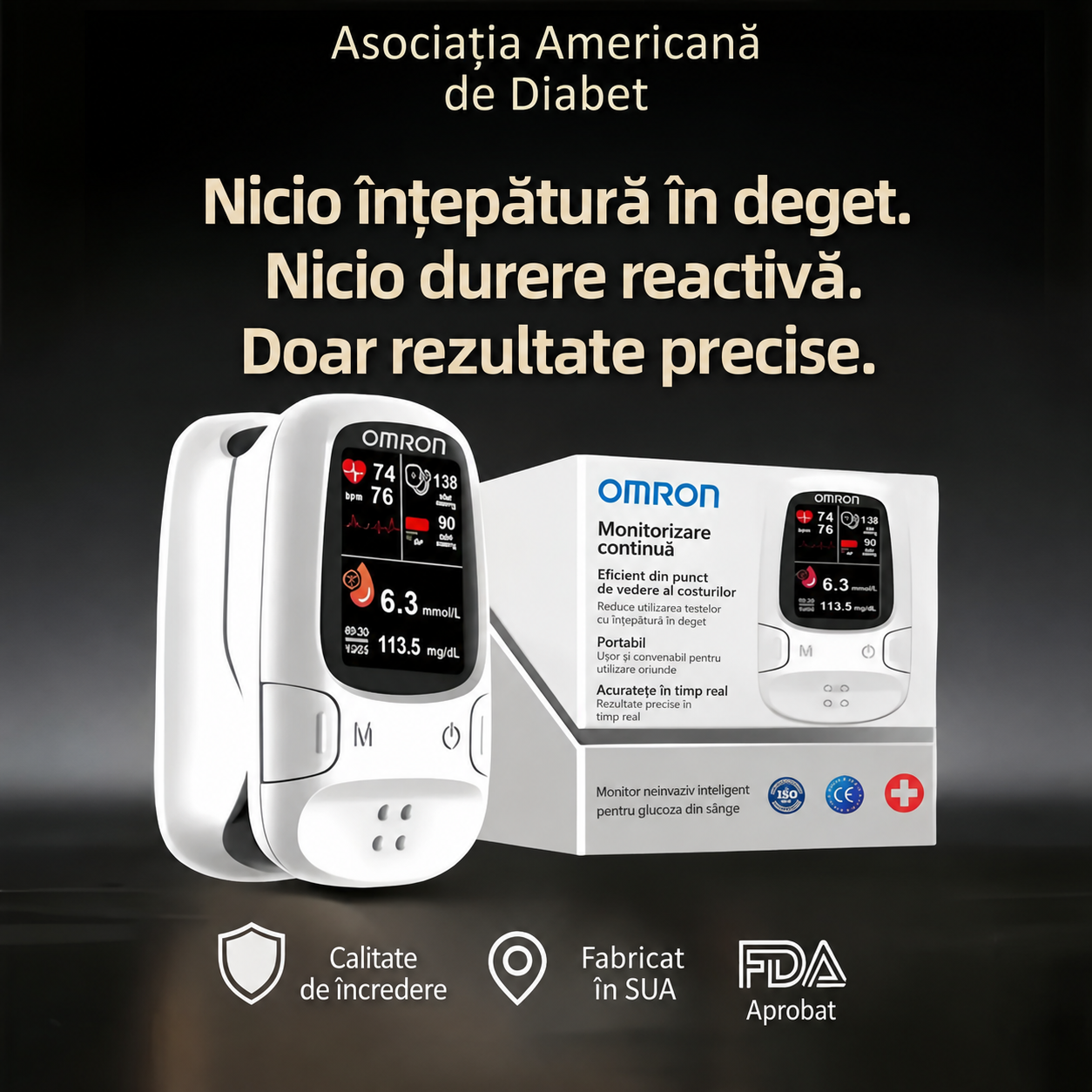 🔥 Omron™ lansează noul monitor de glucoză din sânge 11 în 1, non-invaziv • Nu necesită lancete • Nu necesită benzi de testare • Rezultate în doar 5 secunde