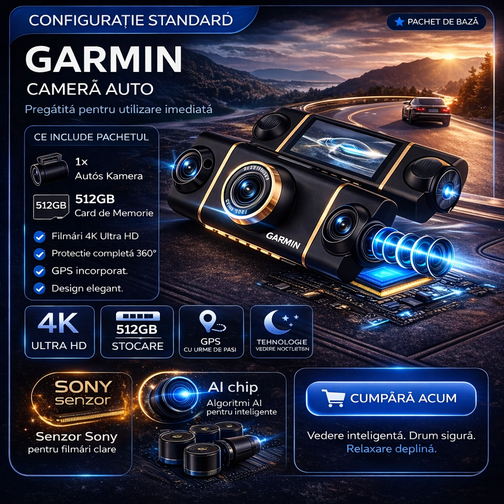 Cameră auto cu 4 camere – acoperire completă la 360°, înregistrare clară ziua și noaptea, 4K Ultra HD
