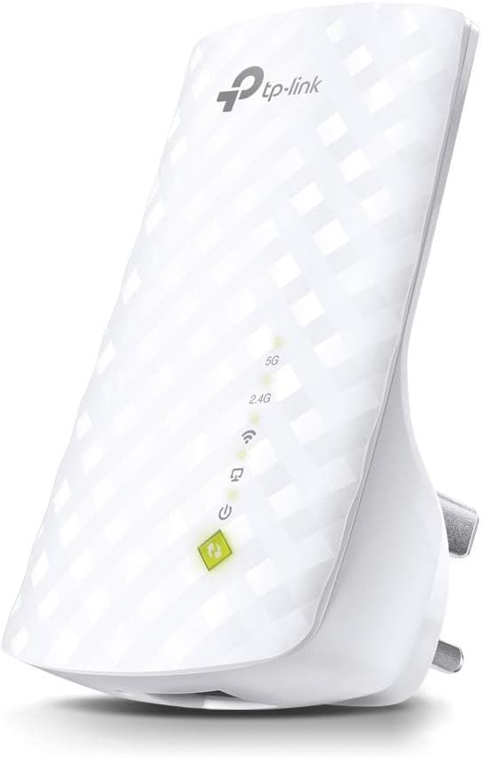 TP-Link WiFi Extender Booster, dual band AC750 Mbps WiFi Range Extender Repeator, Internet Booster cu port Ethernet, Ultraxtend Coverage App Control pentru o configurare ușoară.