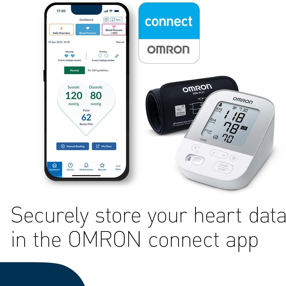 [Oficial Genuin] [Eveniment Special] OMRON X4 Monitor automat de tensiune arterială inteligent, dovedit clinic pentru utilizarea cu diabet zaharat sau în timpul sarcinii, cu Bluetooth și aplicație gratuită pentru smartphone pentru iOS/Android, cu manșetă