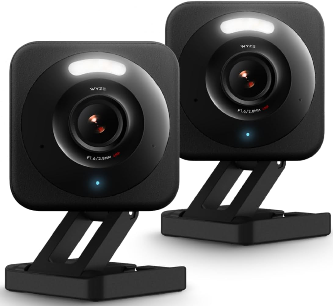 WYZE Cam v4, 2.5K HD WiFi Smart Home Security Camera, interior/exterior, monitor pentru animale de companie/bebe, reflectoare/sirenă activată prin mișcare, vedere nocturnă color, audio bidirecțional, funcționează cu Alexa și Google, negru 2-pachet, 2 pach