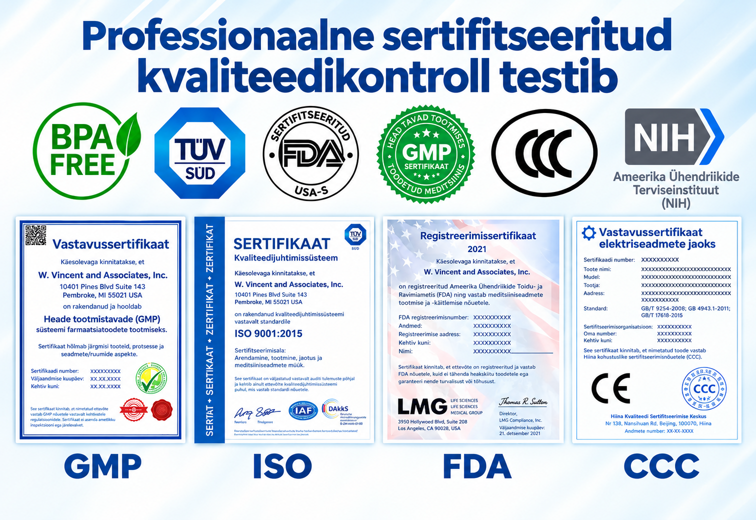 Seadme mõõtmise ja sertifikaatide teave