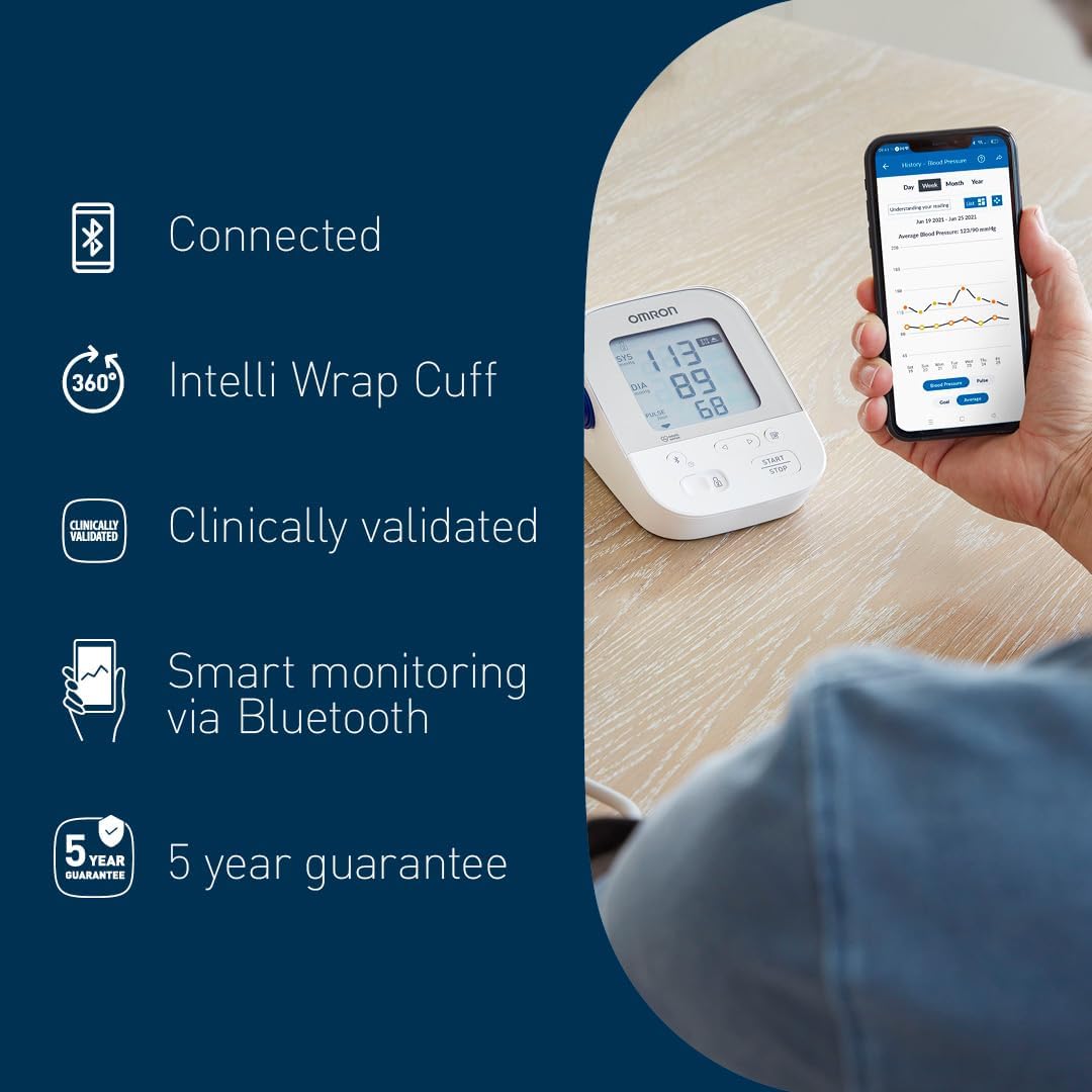 [Oficial Genuin] [Eveniment Special] OMRON X4 Monitor automat de tensiune arterială inteligent, dovedit clinic pentru utilizarea cu diabet zaharat sau în timpul sarcinii, cu Bluetooth și aplicație gratuită pentru smartphone pentru iOS/Android, cu manșetă