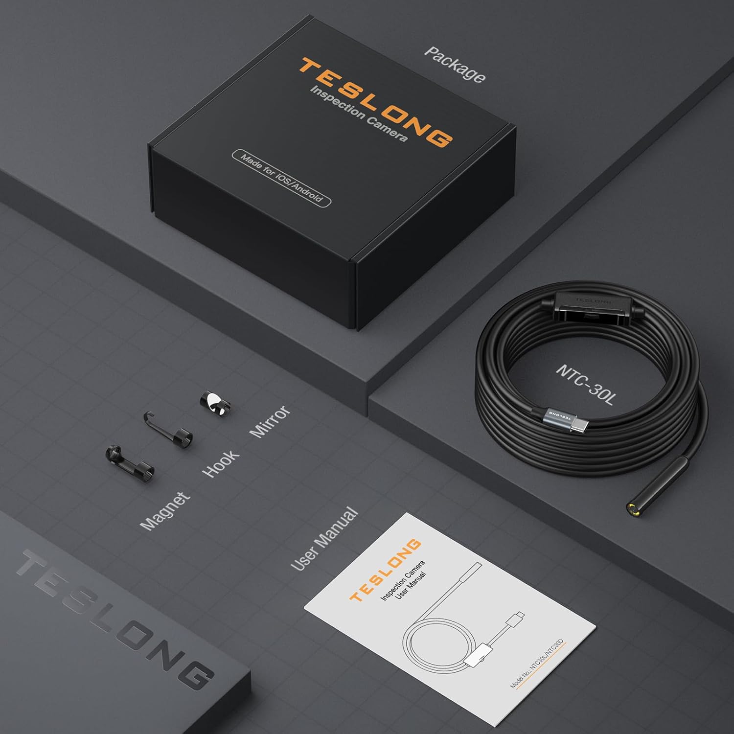 Cameră de canalizare de 50 de picioare, Teslong USB C Cameră de inspecție cu boroscop șarpe cu 8 lumini LED, Cameră flexibilă de 50 de metri, rezistentă la apă, boroscop cu fibre, compatibilă cu iPhone 15, telefon mobil Android