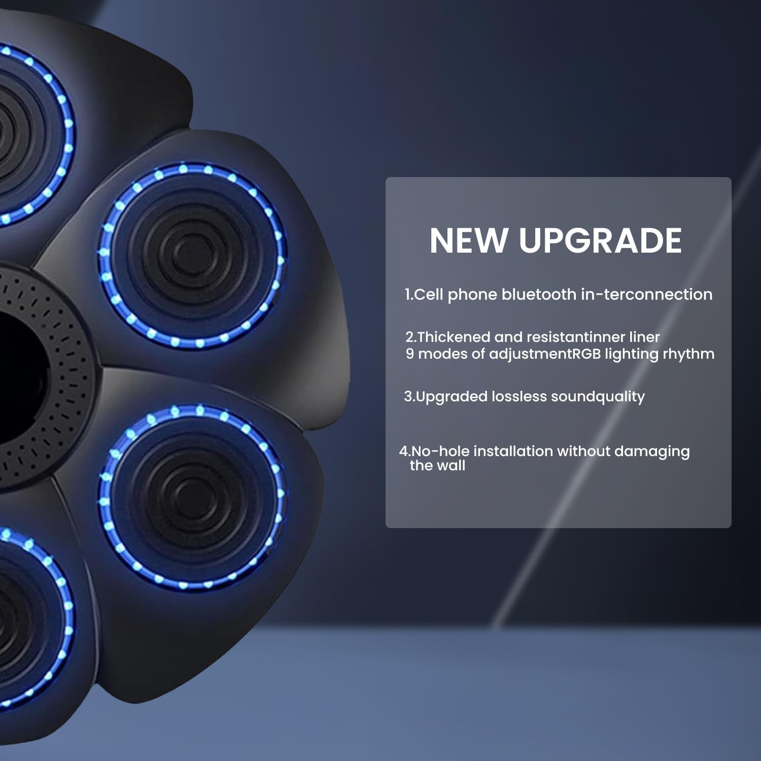 Music Boxing Machine - 2024 Noua versiune inteligentă de montare pe perete Bluetooth cu mănuși de box. 9 moduri de viteză și moduri de numărare. Exerciții distractive și sigure pentru adulți și copii