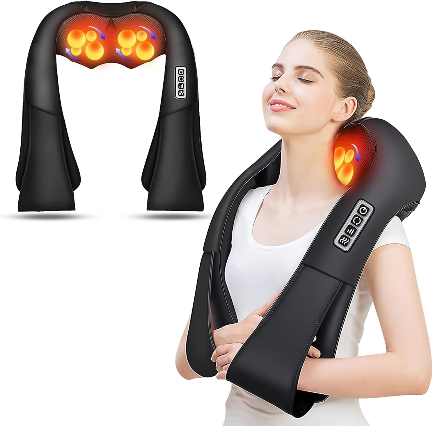 AERLANG Masaj Shiatsu Masaj pentru spate Masaj pentru frământare țesut profund Masaj pentru gât și umeri cu căldură Pernă electrică de masaj 4D Cadou pentru ziua tatălui Cadou pentru fiică