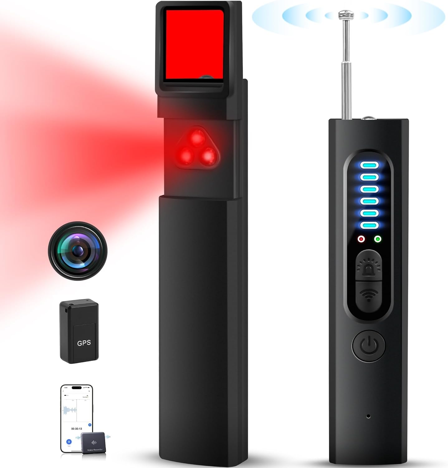 Detector de cameră ascunsă, detector de cameră anti-spion 2024, detector GPS pentru dispozitive ascunse, detector de insecte, scaner de semnal RF fără fir, potrivit pentru hotel, acasă, birou, 5 niveluri de sensibilitate (negru)