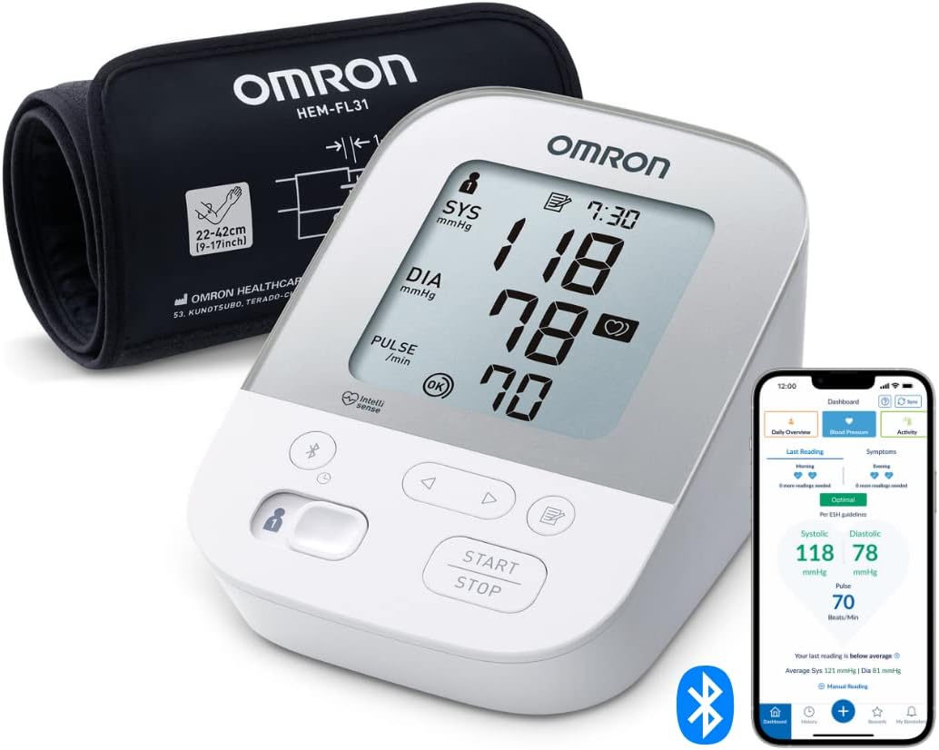 [Oficial Genuin] [Eveniment Special] OMRON X4 Monitor automat de tensiune arterială inteligent, dovedit clinic pentru utilizarea cu diabet zaharat sau în timpul sarcinii, cu Bluetooth și aplicație gratuită pentru smartphone pentru iOS/Android, cu manșetă