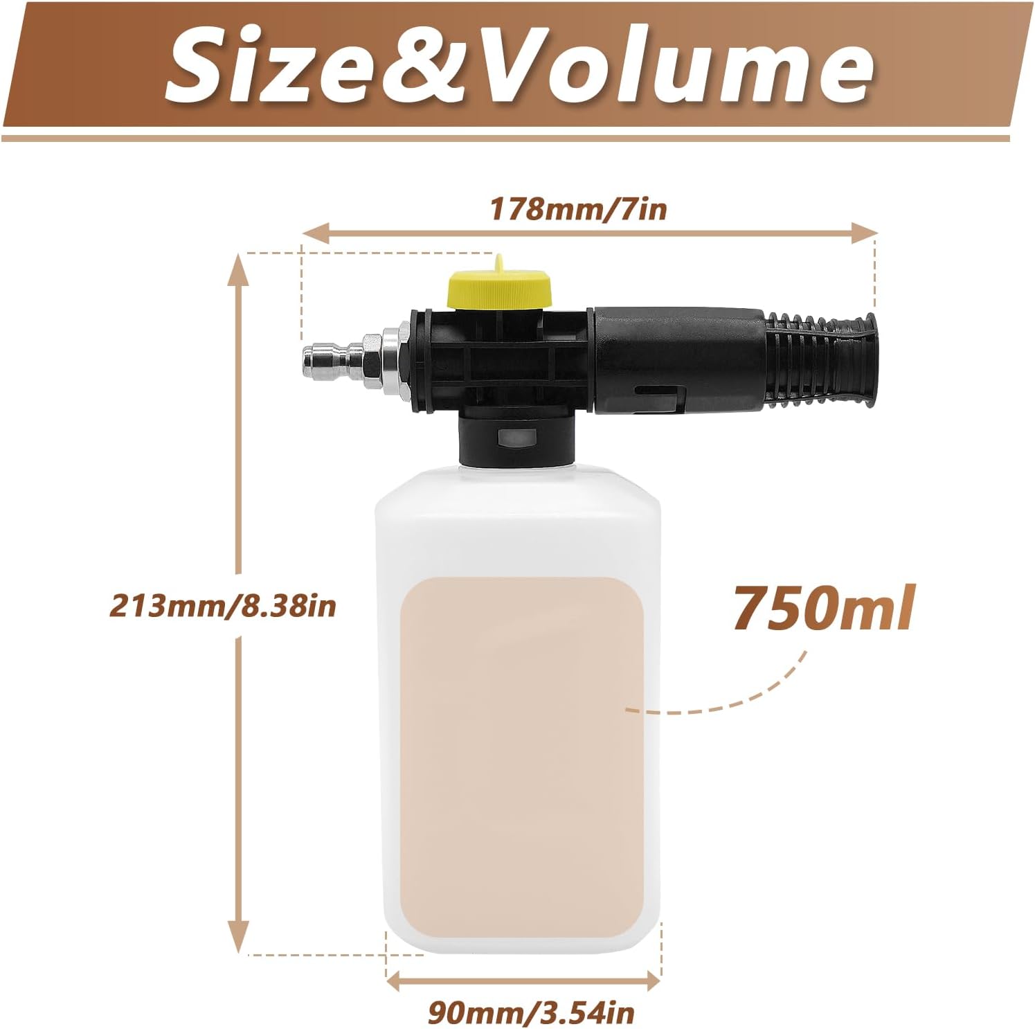 Pistol de pulverizare cu spumă de zăpadă Fai Top, conectare rapidă de 1/4 inch, tun cu spumă îmbuteliată, compatibil cu pistolul de spălat auto cu jet de spălat cu presiune de 1/4 inch.
