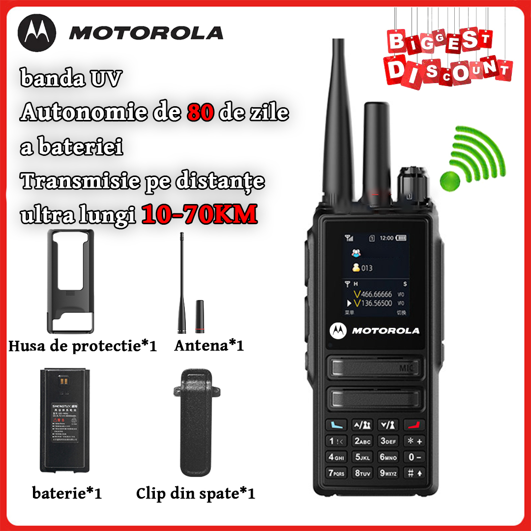 Walkie Talkie Motorola 70 km Dual Stage UV 60 W Putere de ieșire 80 de zile Standby