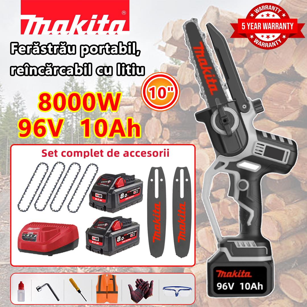 Ferăstrău cu lanț portabil cu baterie cu litiu Makita 8000W, ferăstrău cu lanț fără perii de 10 inch