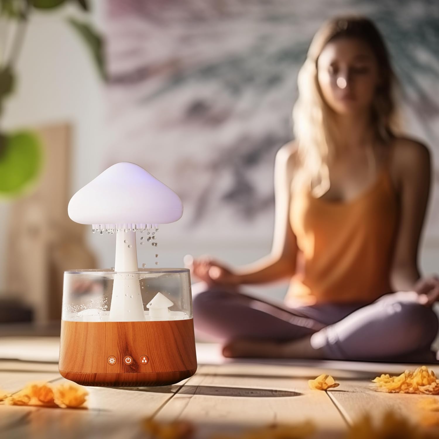 DINACO Nimbus Umidificator Ulei esential Apa de ploaie Umidificator de birou Nimbus Difuzor de lumina de noapte Umidificator relaxant Nimbus cu difuzor Nimbus Umidificator de picături de ploaie Sunete (culoarea lemnului)
