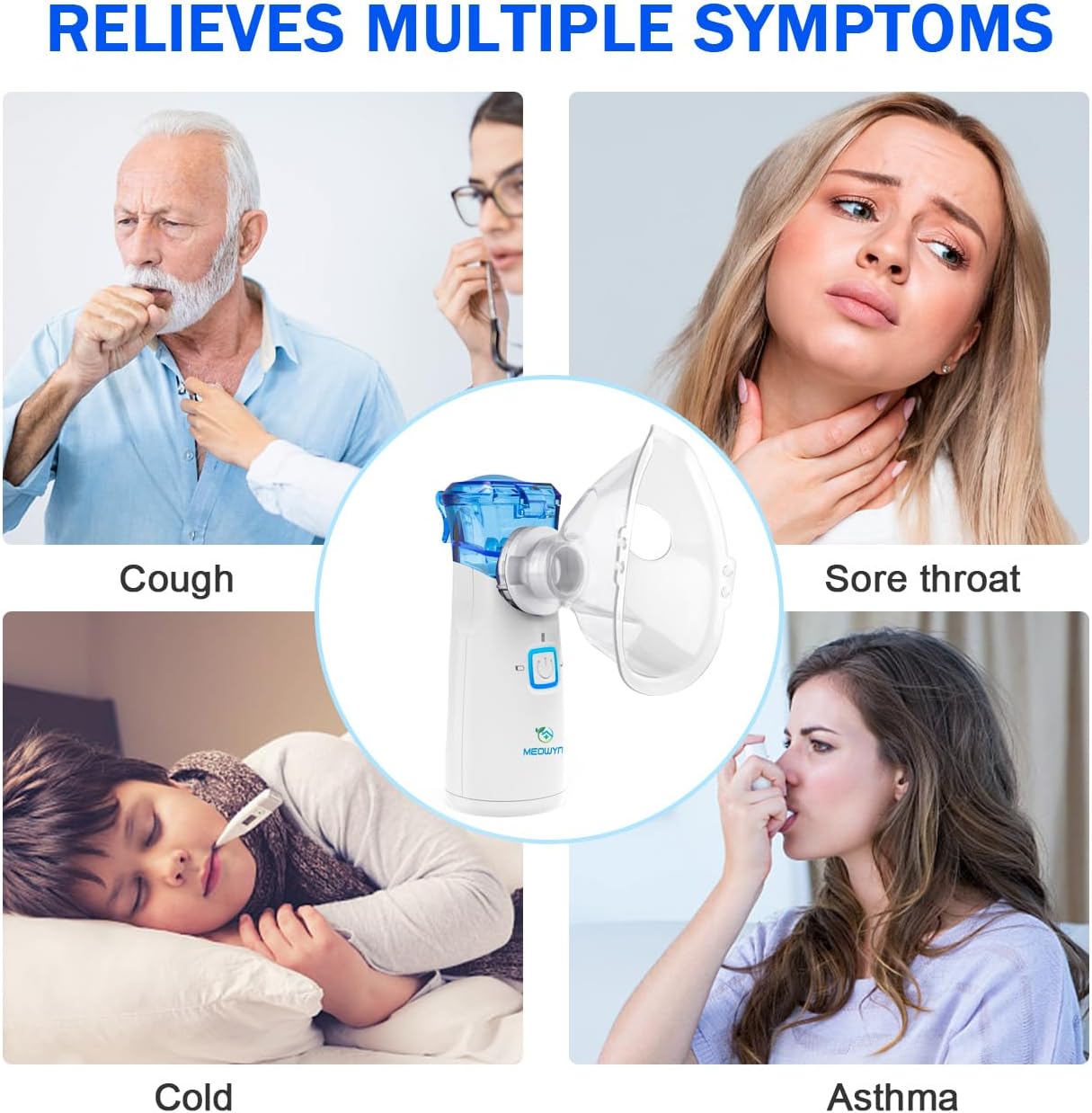 Nebulizator Meowyn pentru adulți și copii, nebulizator reîncărcabil USB-C, design portabil, ușor de utilizat și de curățat, nebulizare silentioasă, eficientă, potrivit pentru uz casnic și de călătorie